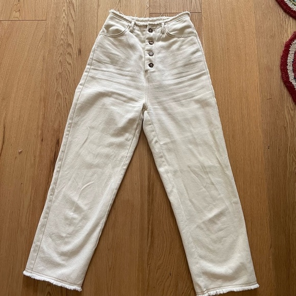 OAK + FORT CROPPED OFF WHITE STRAIGHT PANTS - S - Picture 7 of 16